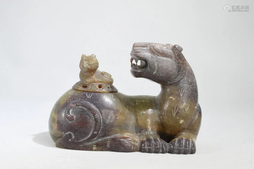 A Jade Tiger Incense Burner