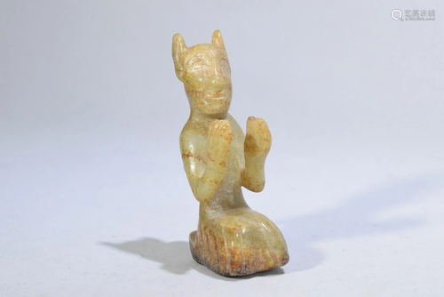 A Yellow Jade Kneeling Pray Man Figure Statue