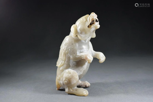 A White Jade Standing Bear Figure Statue