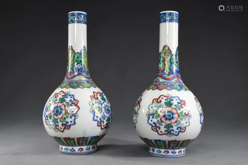 A Pair of Wucai Porcelain Vase Bottle