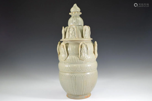 A Grey Glazed Buddha Pattern Porcelain Vase