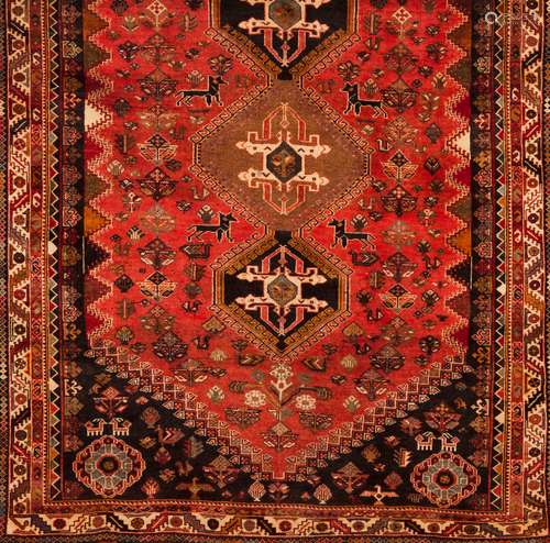 A Qashqai rugWool and cotton Geometric pattern of floral mot...