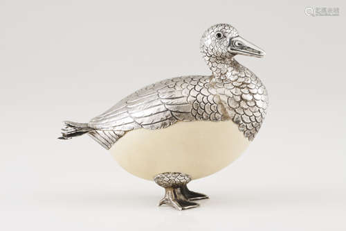 A Luiz Ferreira duckSilver and ostrich egg Moulded, scallope...