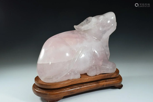 A Pink Crystal Ox Figure Statue