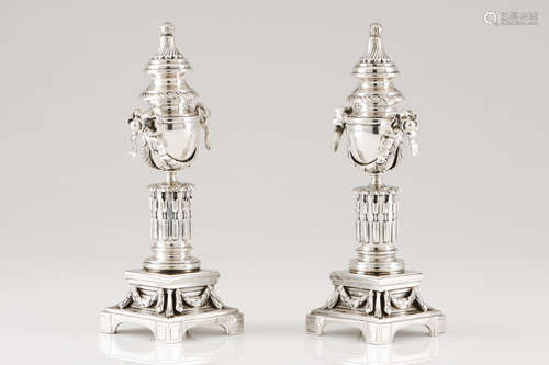 A pair of Luiz Ferreira cassolettesPortuguese silver Raised ...