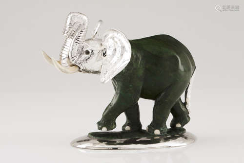 An elephantSilver and hardstone Sculpture with applied mould...