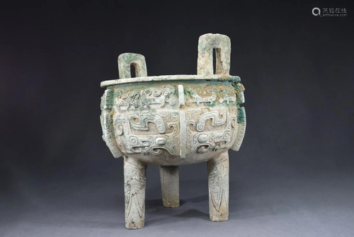 A Chinese Bronze Beast Face Pattern Tripod