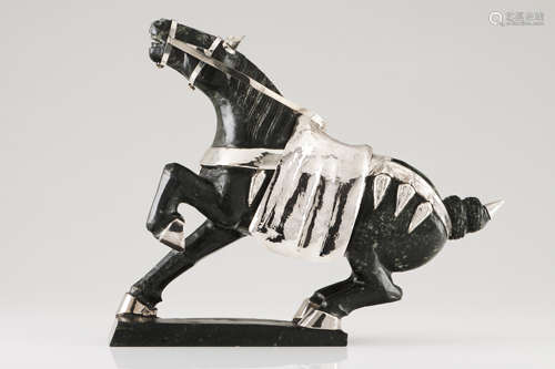 A horseHardstone sculpture with applied moulded and hammered...