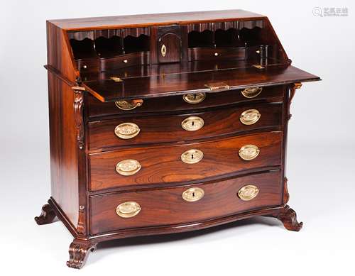 A D.José bureau Rosewood and other timbers Four long drawers...