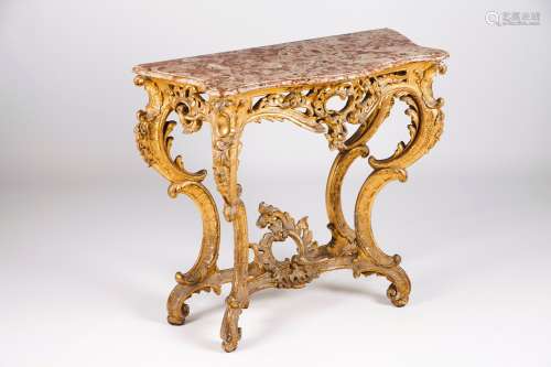 A D.José console tableCarved and gilt wood of foliage motifs...