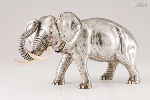 A large Luiz Ferreira elephantSilver and ivory Engraved and ...