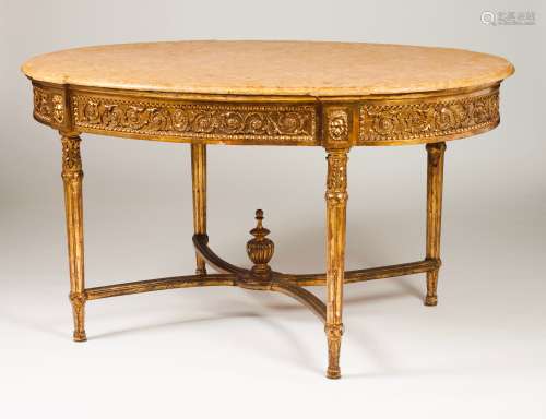 A Louis XVI style centre tableCarved and gilt wood decorated...