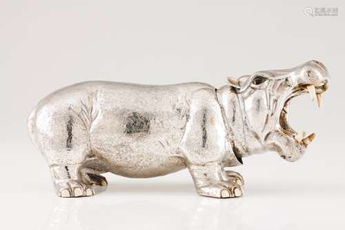 A Luiz Ferreira hippopotamusSilver and ivory Moulded, engrav...