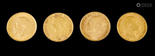 Four half sovereignsGold 916/1000 George V - 1912 and 1926, ...