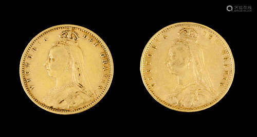 Two Jubilee half sovereignsGold 916/1000 Victoria 18927.88 g