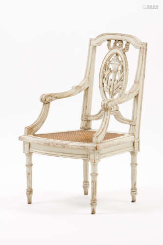 A Louis XVI style child's fauteuilCarved wood Medallion shap...