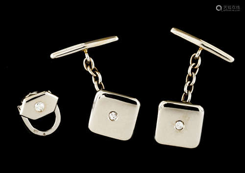 A pair of cufflinks and a studPortuguese gold Square shaped ...