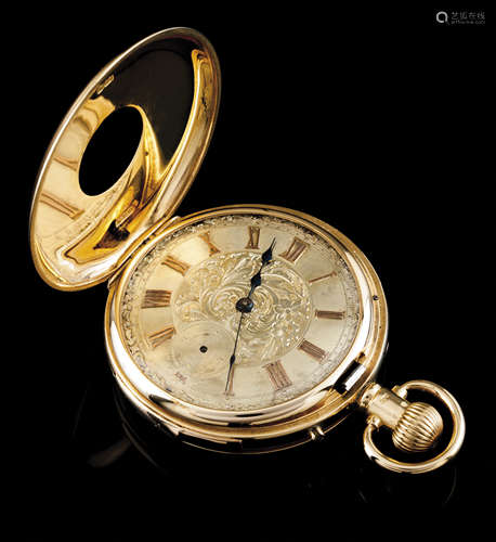 A half-hunter pocket watchGold case 750/1000 Gilt and chisel...