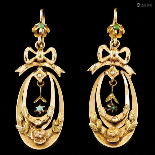 A pair of drop earringsPortuguese traditional gold, 19th cen...