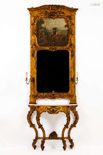 A D.José French taste pier tableCarved and gilt wood Lioz to...