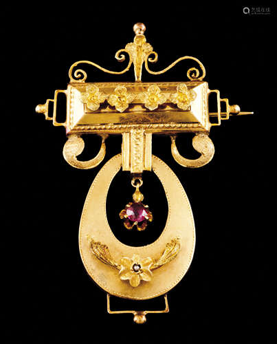 A brooch with articulated pendantPortuguese traditional gold...