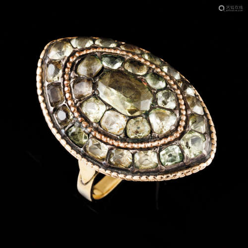 A ringGold, 18th century Oblong shaped set with various cuts...