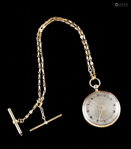 A repeater pocket watch with gold chainGold case 750/1000 Sp...