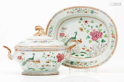 A tureen with cover and trayChinese export porcelain Polychr...