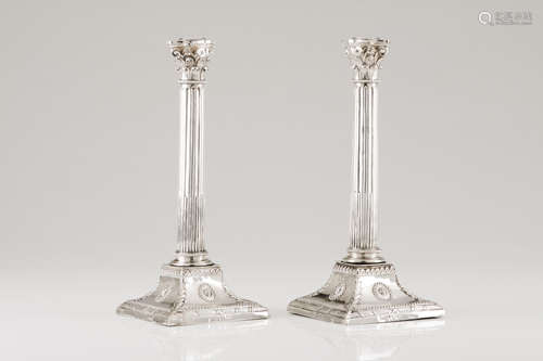 A pair of candlestandsSilver, 19th century Classical columns...