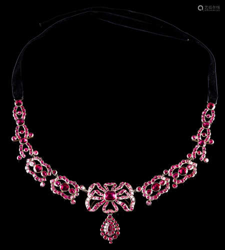 An important necklaceSilver, 18th century and velvet ribbon ...