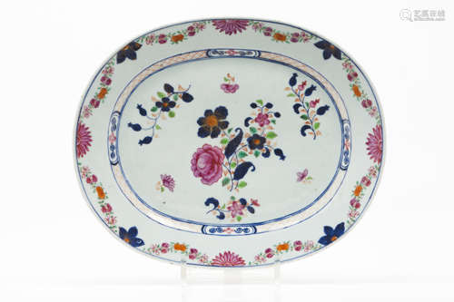 An oval serving trayChinese export porcelain Polychrome flor...