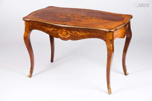 A centre table Rosewood veneered and other timbers floral ma...