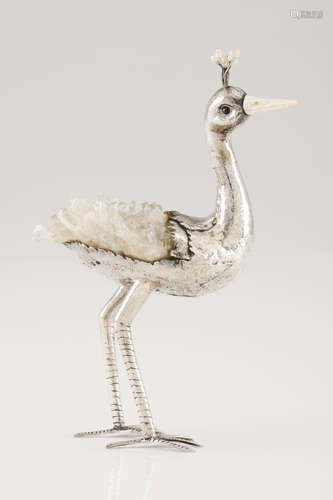 A Luiz Ferreira long legged birdSilver and quartz crystal Mo...