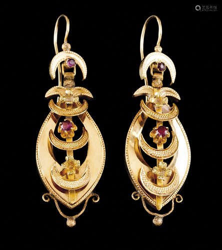 A pair of drop earringsPortuguese traditional gold, 19th cen...