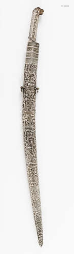 An Ottoman iataghanOttoman silver Camel bone hilt of scallop...