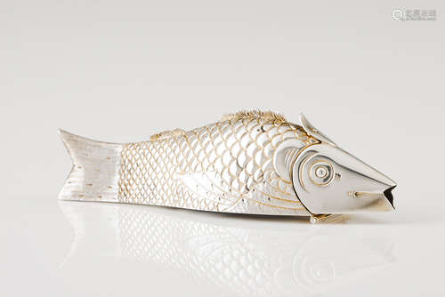 A toothpick holderPortuguese silver Fish shaped of hinged co...