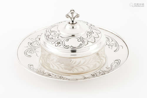 A butter dishPortuguese silver Engraved base and cover of fo...