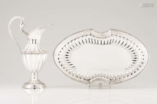 A basin and ewerPortuguese silver D.Maria style decoration o...