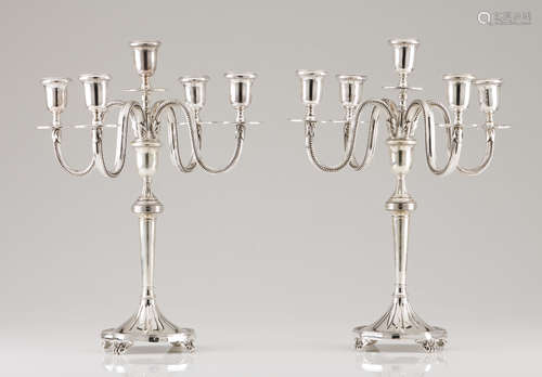 A pair of five branch candelabraPortuguese silver 