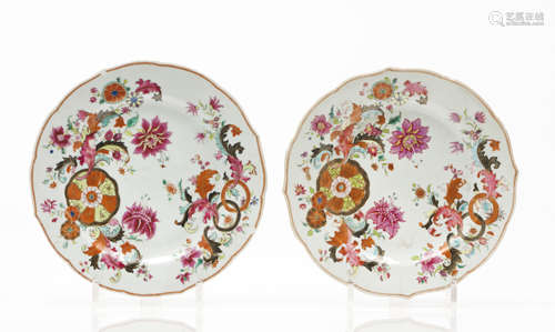 Six scalloped platesChinese export porcelain Polychrome 