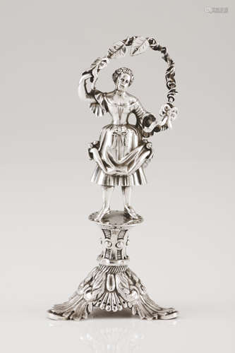 Toothpick holderPortuguese silver Female figure and trunk wi...