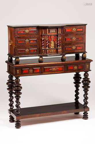 A Flemish style Spanish cabinetRosewood, walnut, satinwood a...