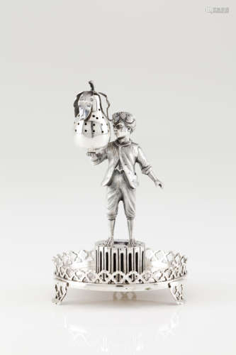 A toothpick holderPortuguese silver Boy on plinth holding a ...