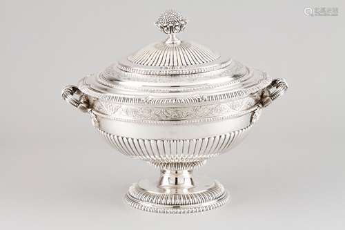 A tureen with coverPortuguese silver Part fluted and chisell...