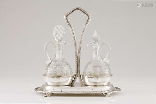 A cruet setPortuguese silver and two cut glass cruets Plain ...