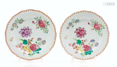 A pair of scalloped platesChinese export porcelain Polychrom...
