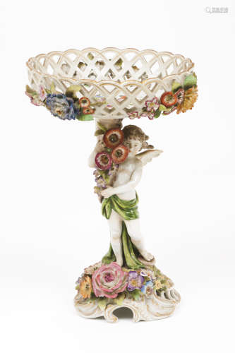 A footed fruit bowlPolychrome porcelain Pierced basket of fl...