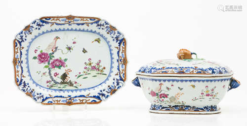 A tureen with cover and trayChinese export porcelain Polychr...