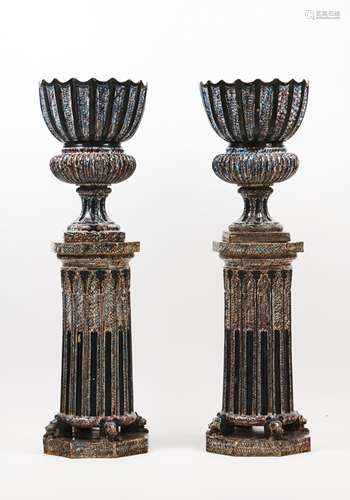 A pair of flower bowls with stands