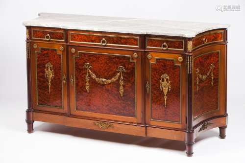 A Louis XVI style cupboardMahogany and bird's eye veneered G...